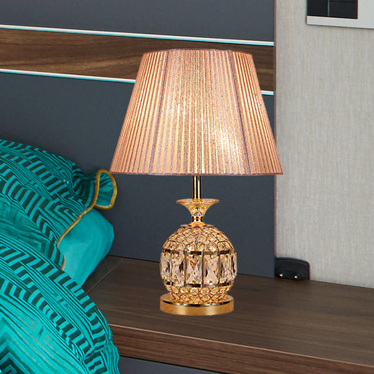 Modern Pineapple Nightstand Lamp With Gold Faceted Crystal Detail - 1 Head Reading Light