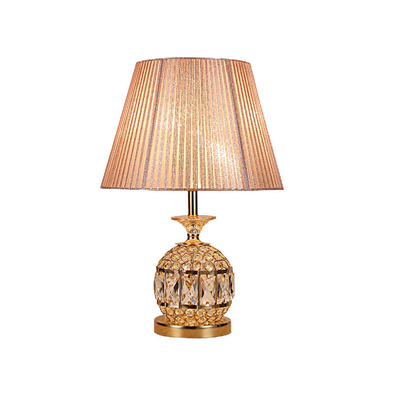 Modern Pineapple Nightstand Lamp With Gold Faceted Crystal Detail - 1 Head Reading Light