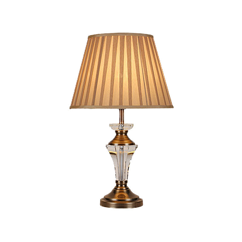 Curvy Fabric Table Light With Hand-Cut Crystal Small Desk Lamp In Beige