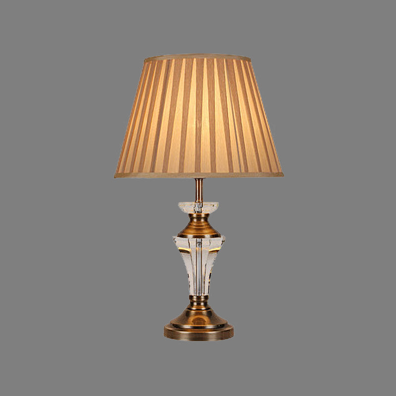 Curvy Fabric Table Light With Hand-Cut Crystal Small Desk Lamp In Beige