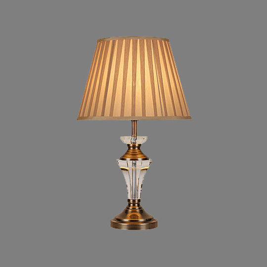 Curvy Fabric Table Light With Hand-Cut Crystal Small Desk Lamp In Beige