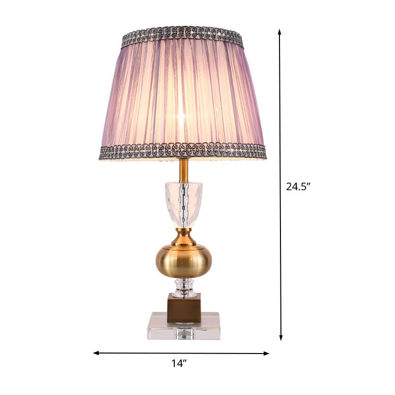 Tapered Modern Fabric Study Lamp With 1 Bulb: Light Purple Task Lighting For Bedroom