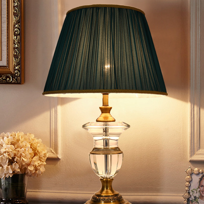 Modernist Hand-Cut Crystal Nightstand Lamp: Elegant Black Jar Shape With Reading Light