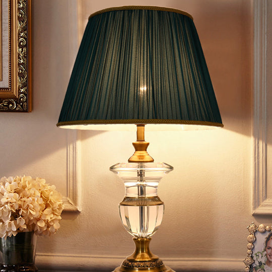 Modernist Hand-Cut Crystal Nightstand Lamp: Elegant Black Jar Shape With Reading Light