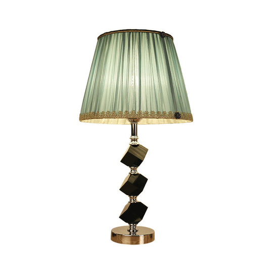 Contemporary Red/Green Barrel Table Lamp With Beveled Crystal Nightstand Light And Braided Trim