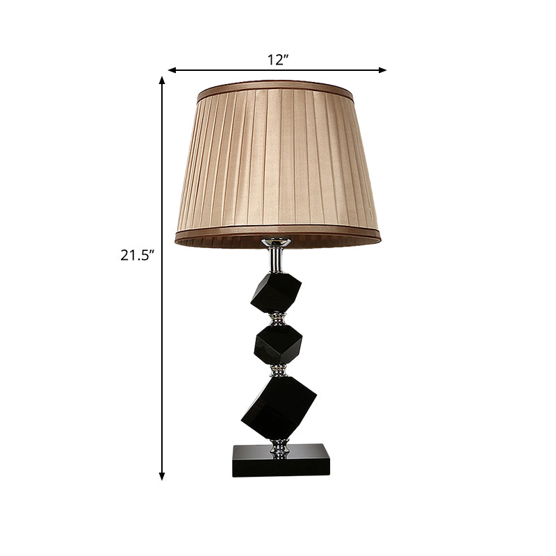 Black Faceted Crystal Table Lamp With Contemporary Pleated Lampshade - 1 Head Living Room Night In