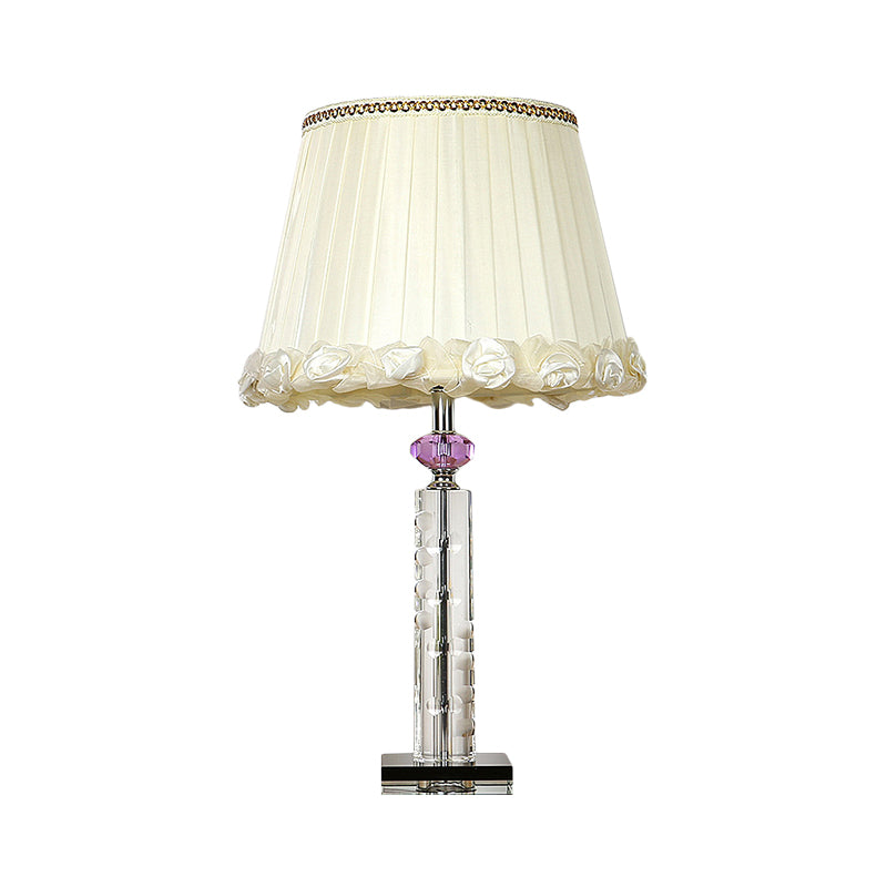 Minimalist White Table Lamp With Clear Crystal Base For Bedroom Night Lighting