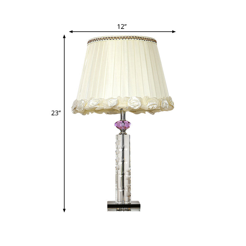 Minimalist White Table Lamp With Clear Crystal Base For Bedroom Night Lighting