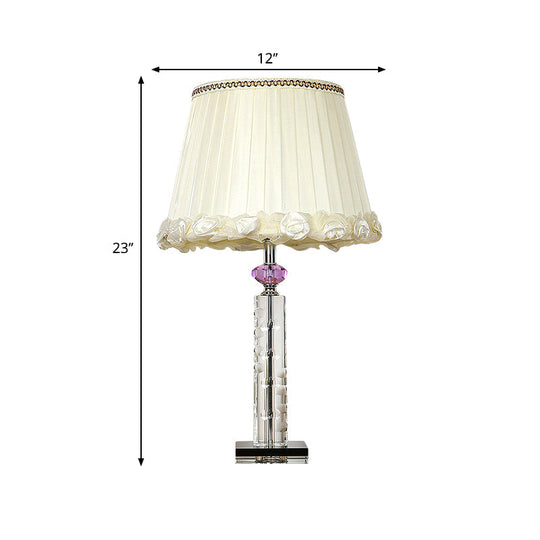 Minimalist White Table Lamp With Clear Crystal Base For Bedroom Night Lighting