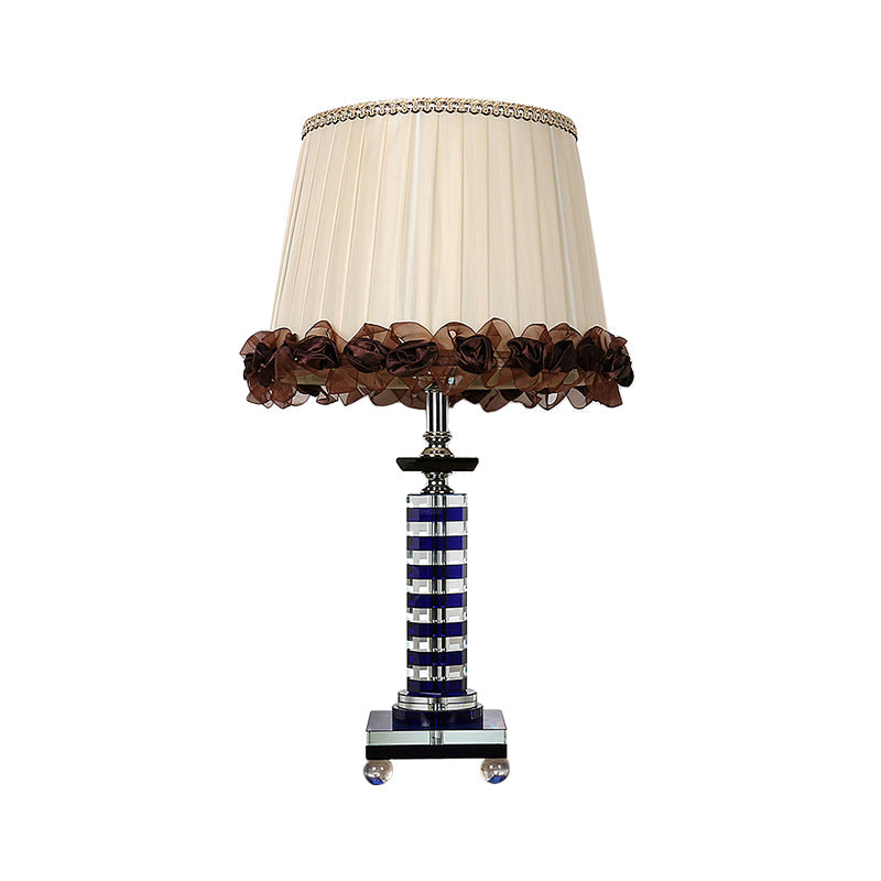 Crystal Beige Nightstand Lamp With Faux-Braided Detailing - Simple Elegant Lighting Solution