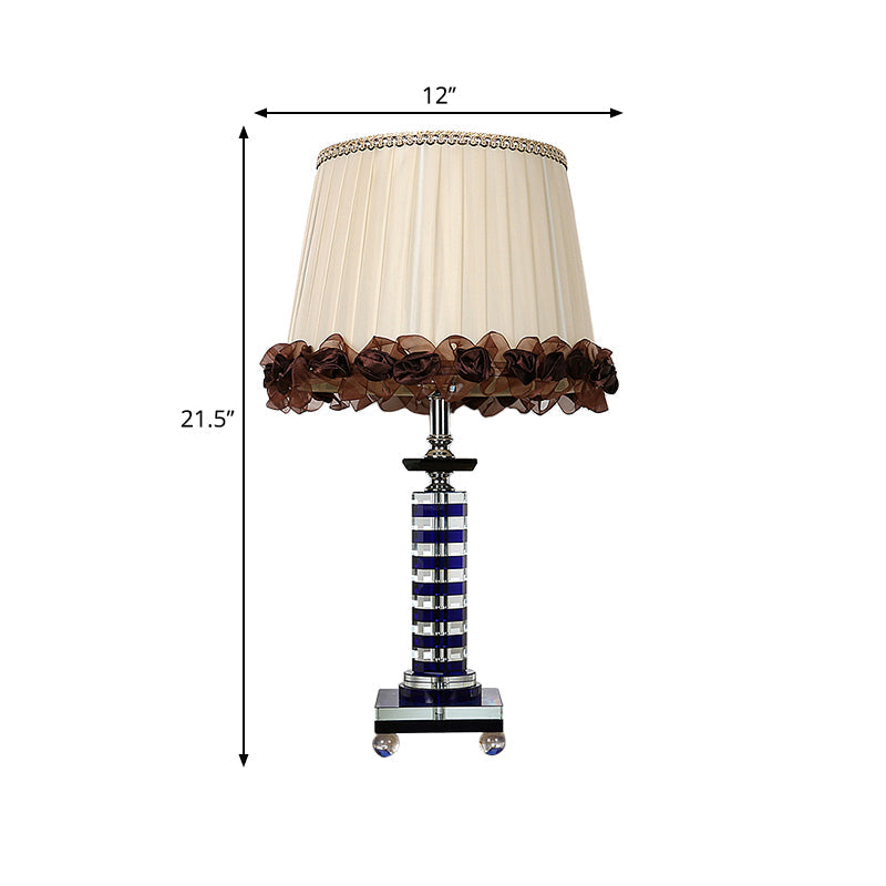 Crystal Beige Nightstand Lamp With Faux-Braided Detailing - Simple Elegant Lighting Solution