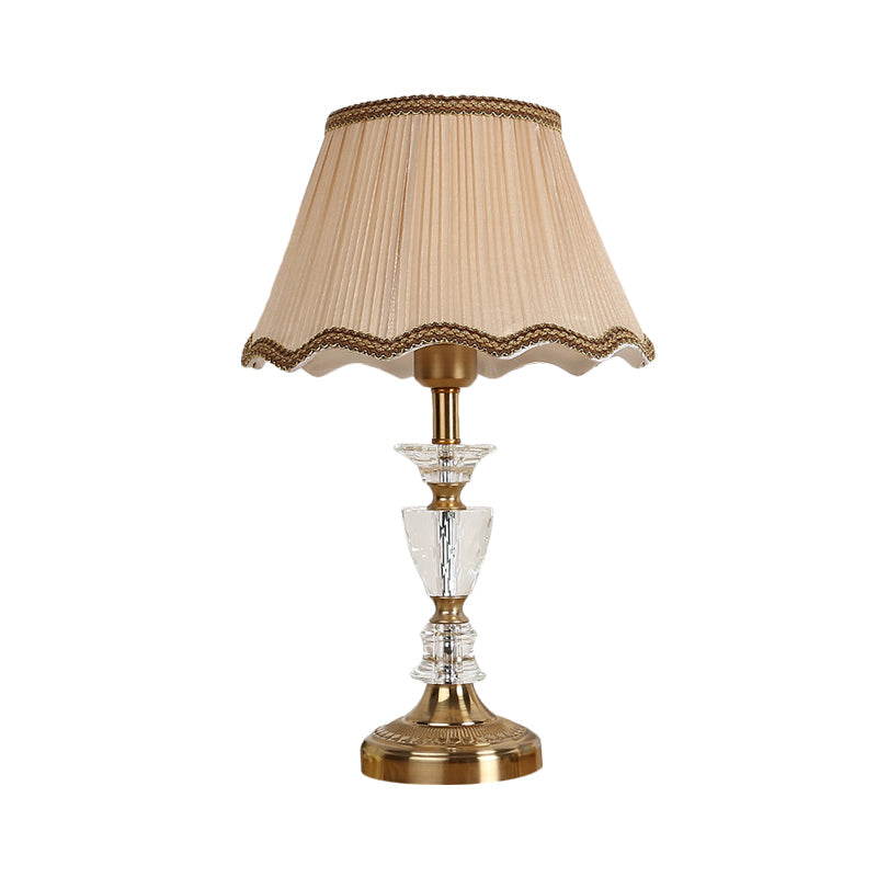 Gold Scalloped Night Table Lamp - Modern Beveled Crystal Prism Lighting