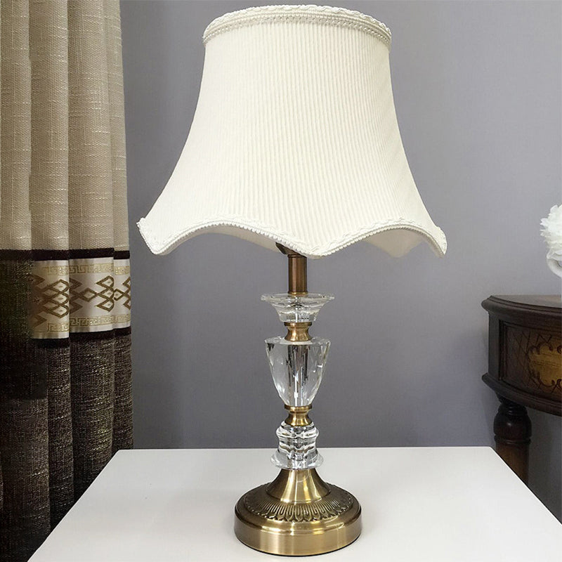 Scalloped Table Lamp With Faceted Crystal Modern 1 Head Nightstand Light In Gold