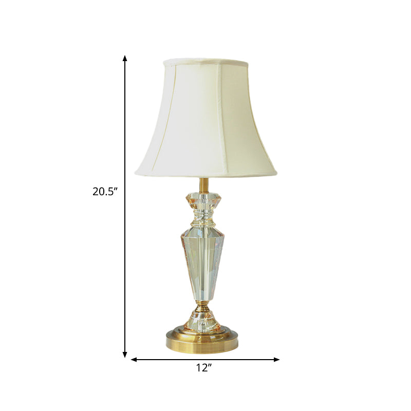 Contemporary Crystal Table Lamp: Panel Bell Style With Gold Finish And Round Pedestal