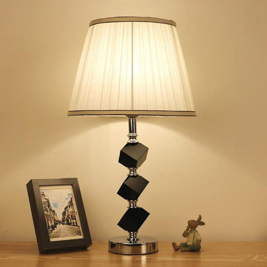 Modernist White Crystal Block Table Lamp With Conical Design - Perfect For Living Room Lighting