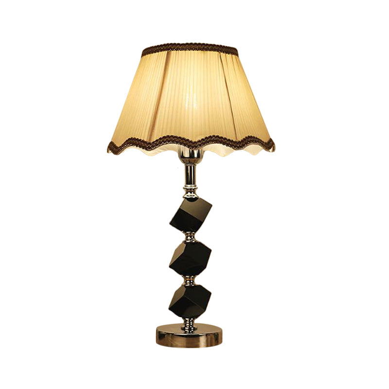 Contemporary Light Brown Scalloped Nightstand Lamp With Crystal Block Detailing