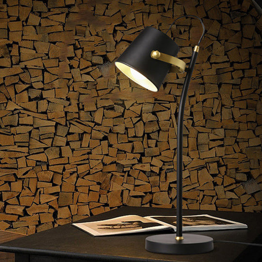 Modern Black Barrel Desk Lamp With Metal Shade