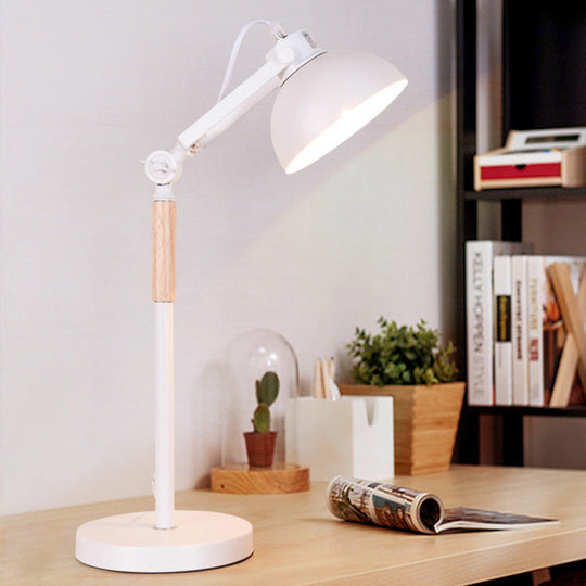 Modern Metal Night Table Lamp: 1-Head Bowl Desk Light In White/Black With Rotating Node