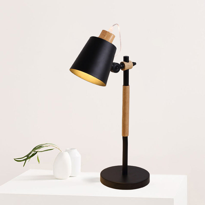 Modernist White/Black Small Desk Lamp With Metal Shade - 1 Head Study Task Lighting