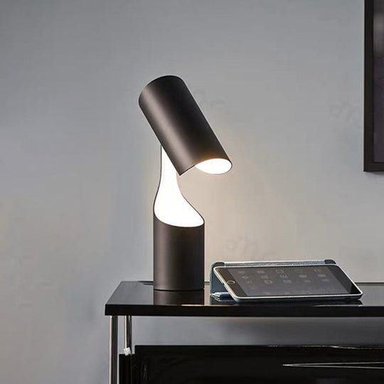 Modern Metal Cylindrical Task Light 1-Head Night Table Lamp In Black For Bedroom