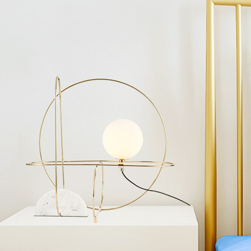 Modern Gold Desk Lamp With Glass Shade - Round Metal Base 1 Head