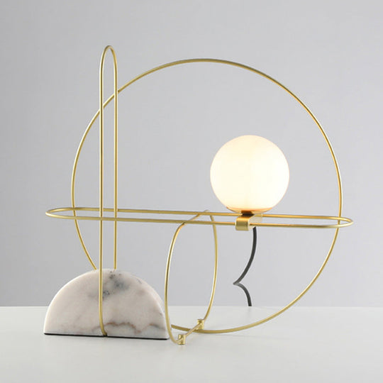 Modern Gold Desk Lamp With Glass Shade - Round Metal Base 1 Head