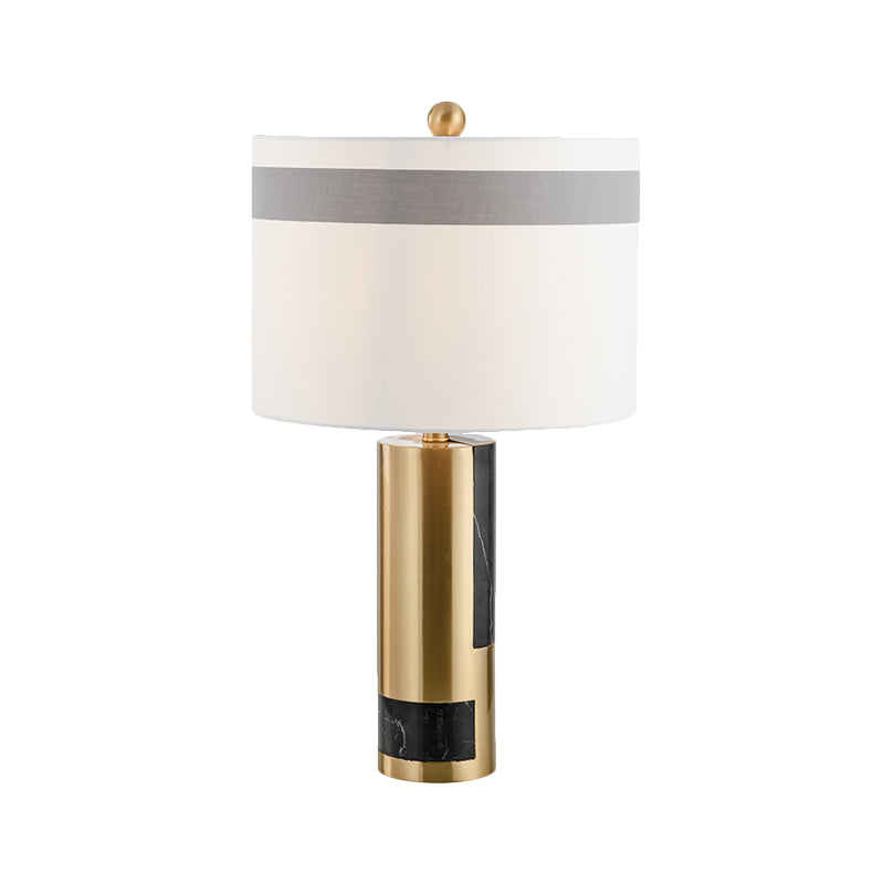 White Drum Table Lamp With Fabric Shade For Bedroom