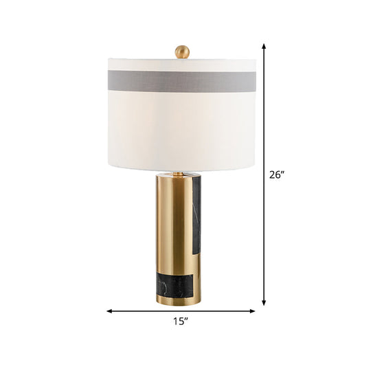 White Drum Table Lamp With Fabric Shade For Bedroom