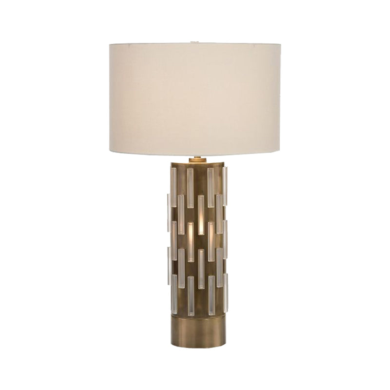 Modern White Metal Table Lamp With Fabric Drum Shade - Perfect Living Room Night Light