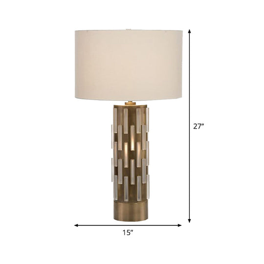 Modern White Metal Table Lamp With Fabric Drum Shade - Perfect Living Room Night Light