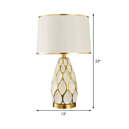 Ceramic Drum Table Lamp: Modern White Night Light For Living Room With Fabric Shade