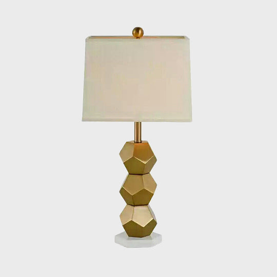 Modern Gold Trapezoid Nightstand Lamp For Bedroom - 1-Head Fabric Lighting Post