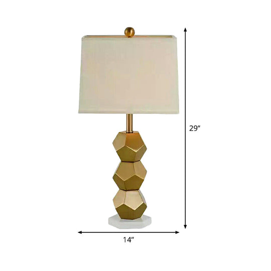 Modern Gold Trapezoid Nightstand Lamp For Bedroom - 1-Head Fabric Lighting Post