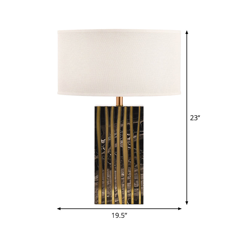 Modern Black Drum Night Table Lamp: 1-Light Fabric Lighting For Bedroom Nightstand