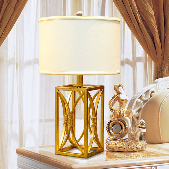 Modern Metal Cylinder Nightstand Light In Gold For Living Room