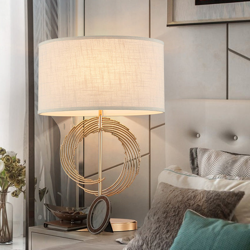 Contemporary Gold Drum Table Lamp - Stylish Bedroom Lighting Fixture