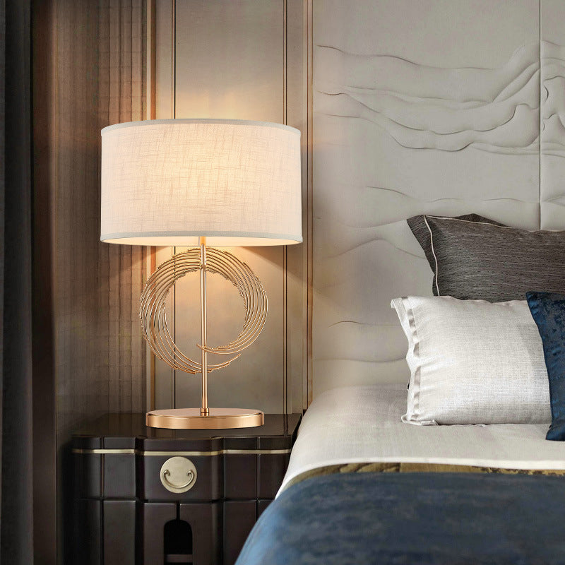 Contemporary Gold Drum Table Lamp - Stylish Bedroom Lighting Fixture