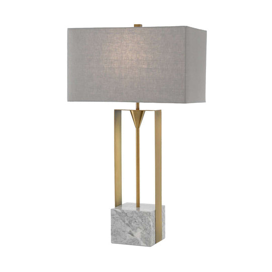 Grey Rectangular Stone Table Lamp With Fabric Shade - Modern 1-Bulb Nightstand Light