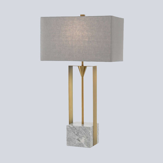 Grey Rectangular Stone Table Lamp With Fabric Shade - Modern 1-Bulb Nightstand Light