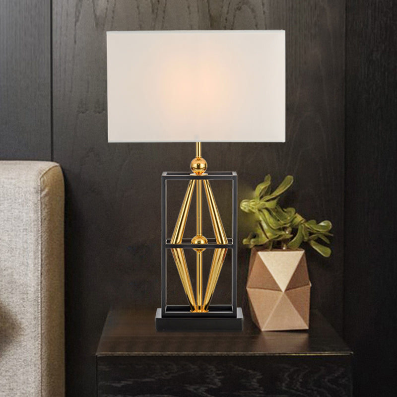 Bedroom Metal Table Lamp With Postmodern Design White Night Lighting And Rectangle Fabric Shade