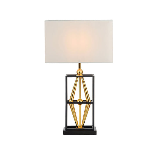 Bedroom Metal Table Lamp With Postmodern Design White Night Lighting And Rectangle Fabric Shade