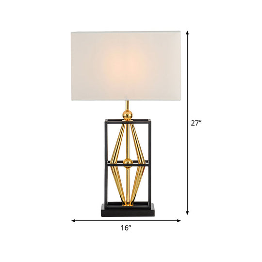 Bedroom Metal Table Lamp With Postmodern Design White Night Lighting And Rectangle Fabric Shade