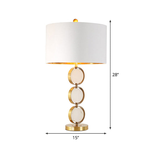 White Round Fabric Nightstand Lamp: Luxurious Metal Table Light For Living Room