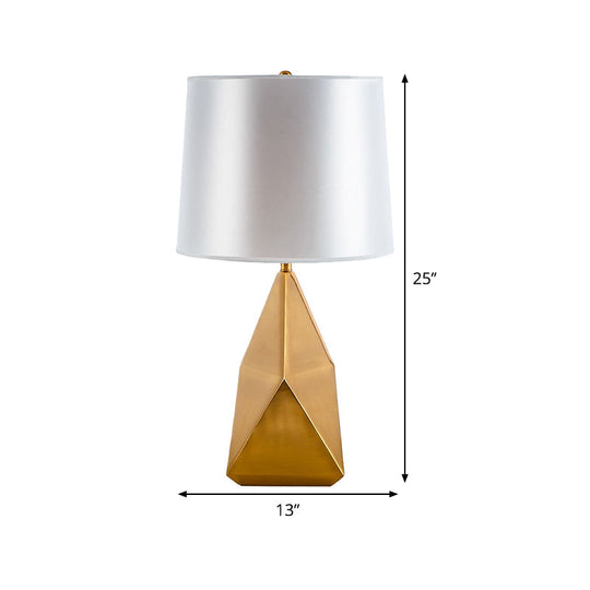 White Geometric Night Lamp - Luxury Metal Table Lighting With Barrel Fabric Shade