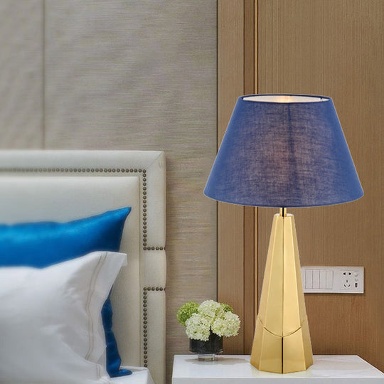 Post-Modern Blue Metal Table Lamp With Empire Shade For Living Room - 1-Bulb Fabric Nightstand Light