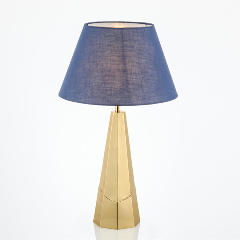 Post-Modern Blue Metal Table Lamp With Empire Shade For Living Room - 1-Bulb Fabric Nightstand Light