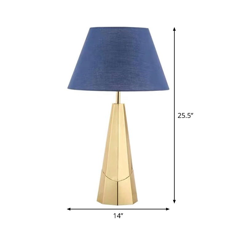 Post-Modern Blue Metal Table Lamp With Empire Shade For Living Room - 1-Bulb Fabric Nightstand Light