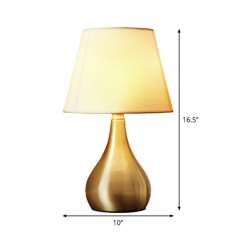 Luxurious 1-Head Brass Metal Nightstand Light For Living Room - Fabric Tapered Night Table Lighting