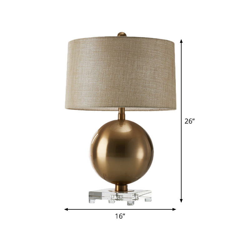 Flaxen Barrel Night Table Lamp With Crystal Pedestal - Modern Fabric Nightstand Light