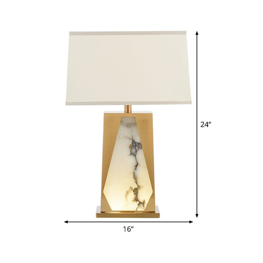 Post-Modern Gold Trapezoid Night Table Lamp For Bedroom - 1-Head Fabric Nightstand Light